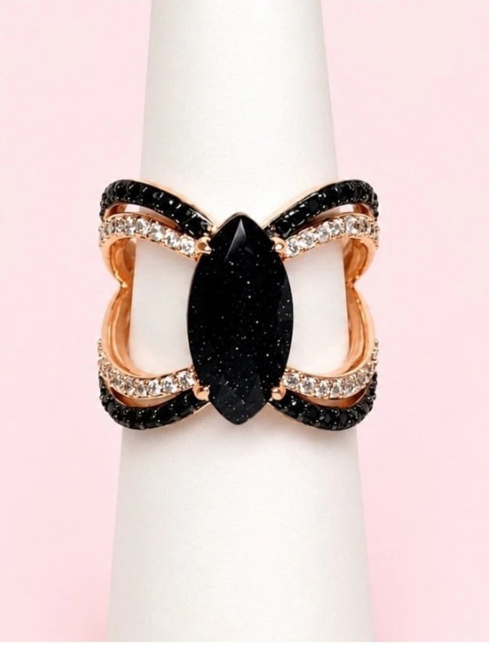 New Bomb Party Rose Gold Ring with Black Marquise Stone Untamed Slither 8
